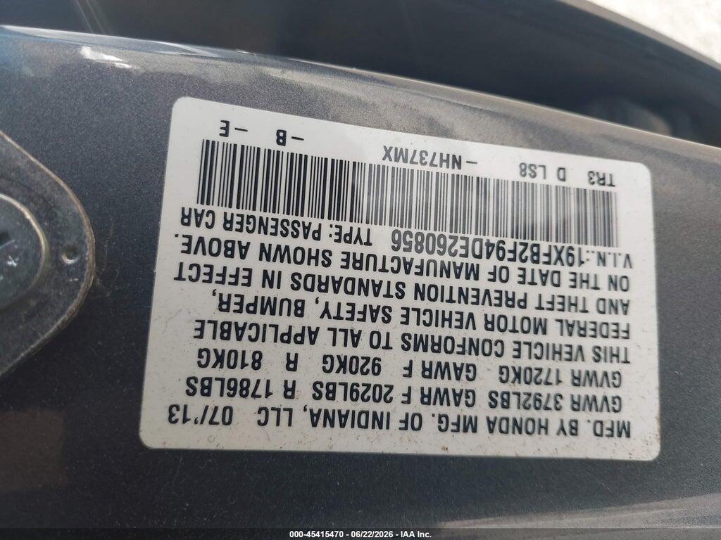19XFB2F94DE260856 2013 HONDA CIVIC photo no. 9