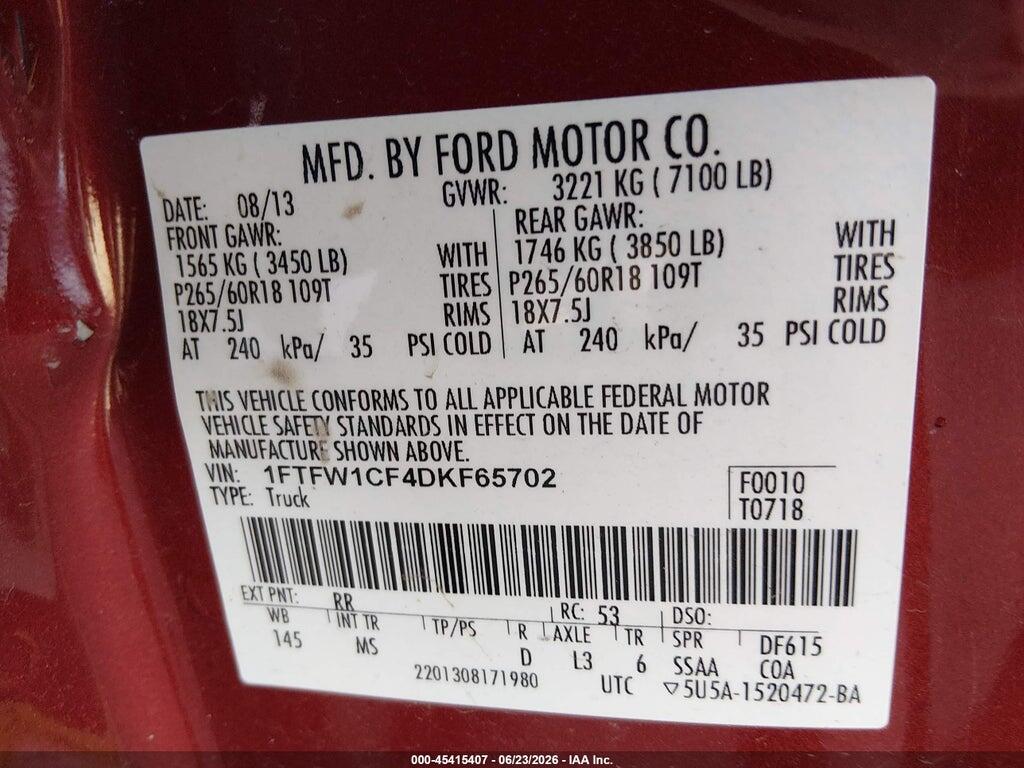 1FTFW1CF4DKF65702 2013 FORD F-150 photo no. 9