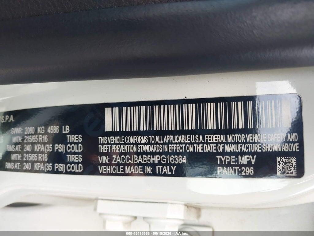 ZACCJBAB5HPG16384 2017 JEEP RENEGADE photo no. 9