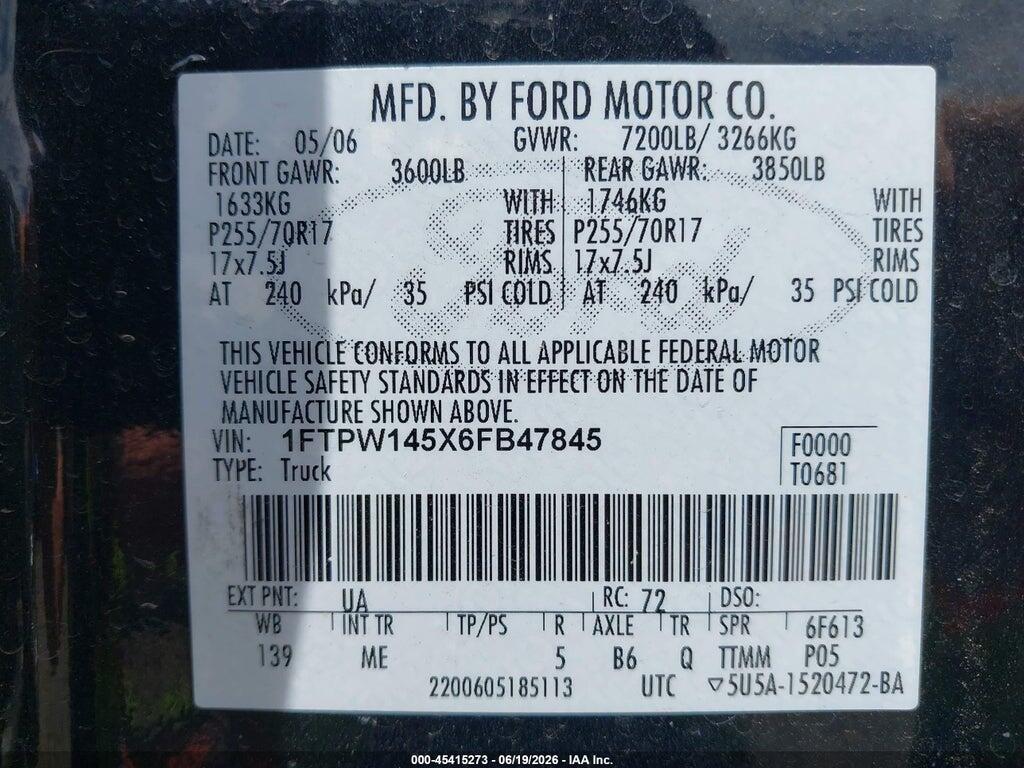 1FTPW145X6FB47845 2006 FORD F-150 photo no. 9