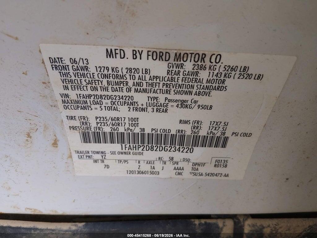 1FAHP2D82DG234220 2013 FORD TAURUS photo no. 9