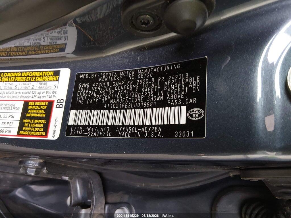 4T1D21FB3LU018981 2020 TOYOTA AVALON HYBRID photo no. 9