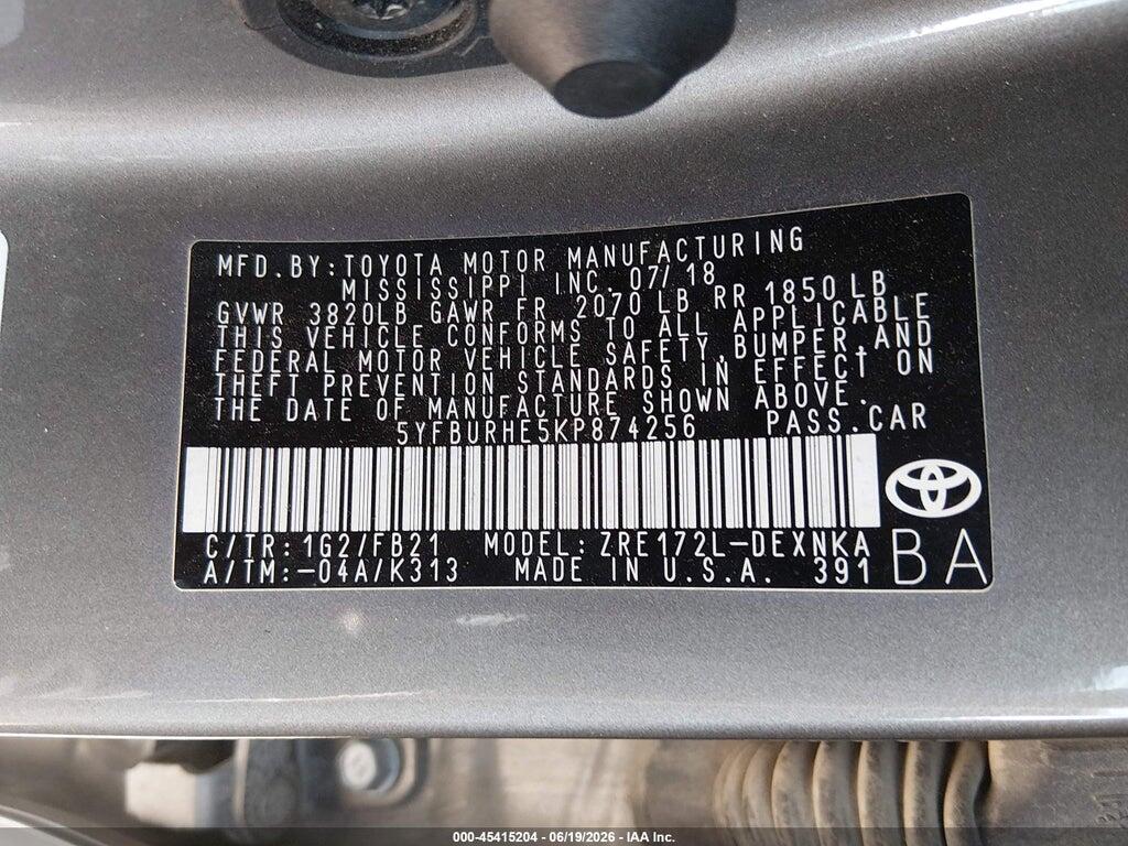 5YFBURHE5KP874256 2019 TOYOTA COROLLA photo no. 9