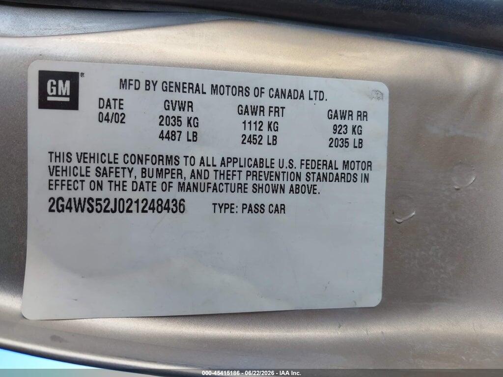 2G4WS52J021248436 2002 BUICK CENTURY photo no. 9