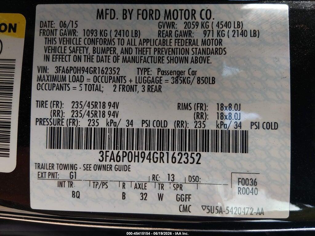 3FA6P0H94GR162352 2016 FORD FUSION photo no. 9