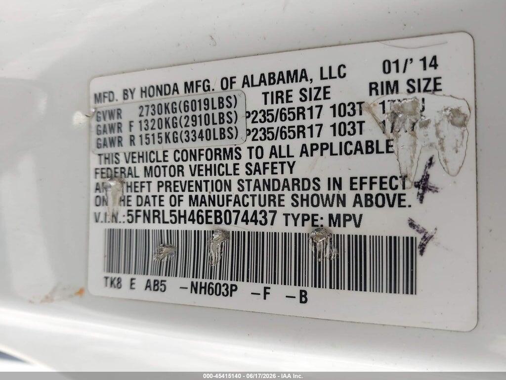 5FNRL5H46EB074437 2014 HONDA ODYSSEY photo no. 9