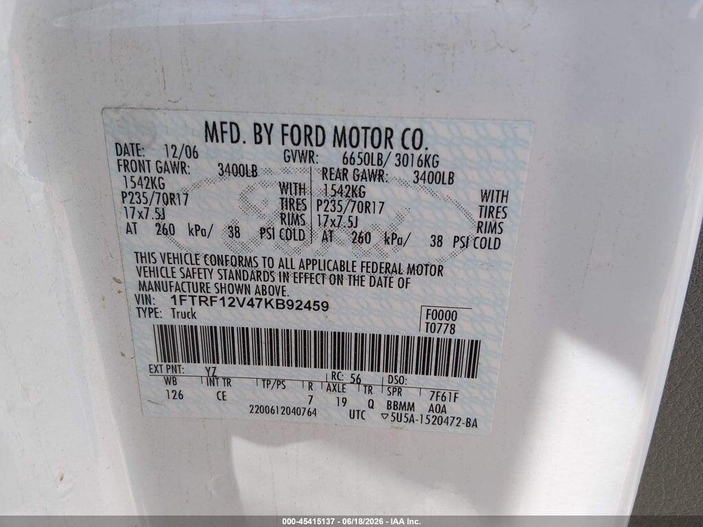 1FTRF12V47KB92459 2007 FORD F-150 photo no. 9