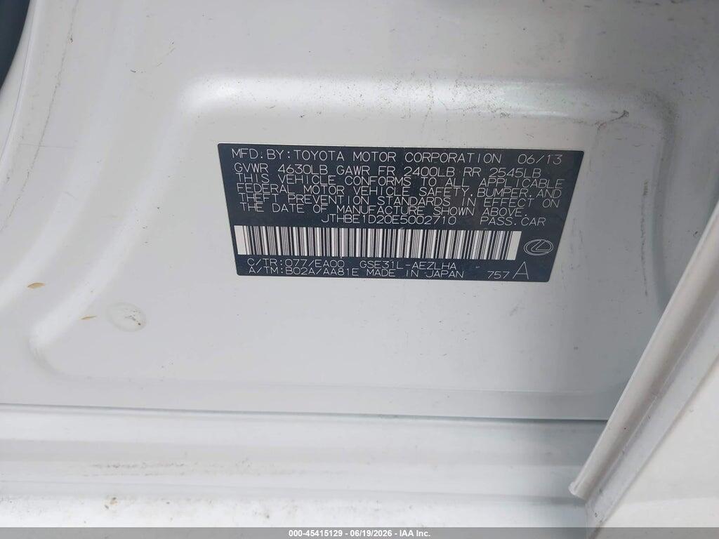 JTHBE1D20E5002710 2014 LEXUS IS 350 photo no. 9