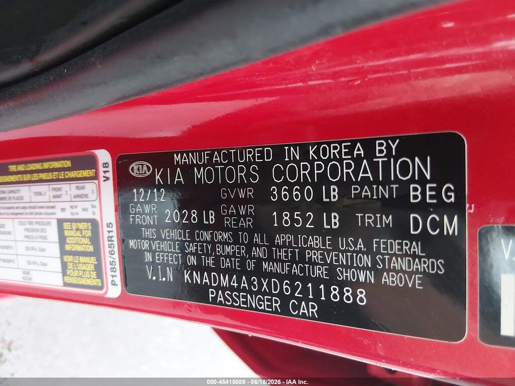 KNADM4A3XD6211888 2013 KIA RIO photo no. 9