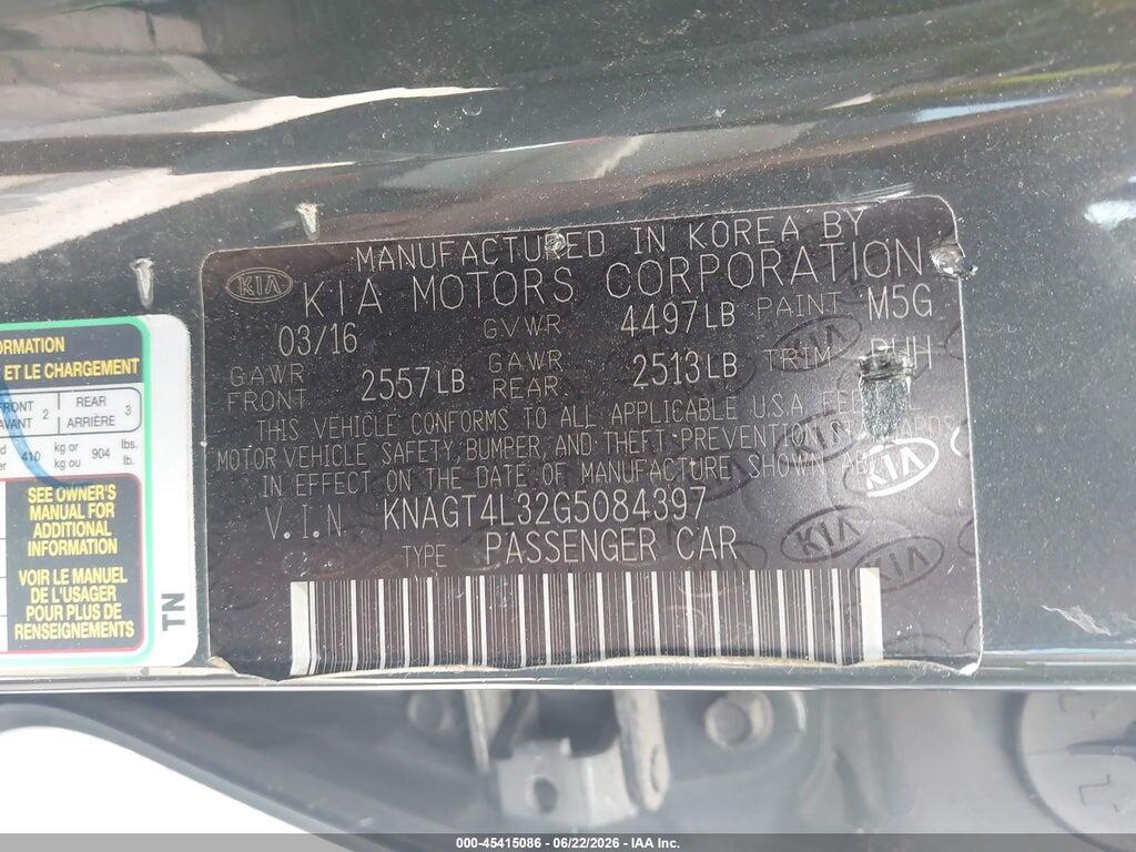 KNAGT4L32G5084397 2016 KIA OPTIMA photo no. 9