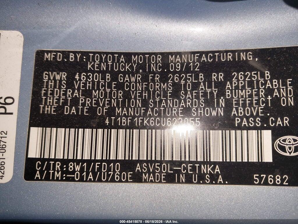 4T1BF1FK6CU623055 2012 TOYOTA CAMRY photo no. 9