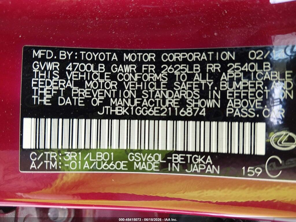 JTHBK1GG6E2116874 2014 LEXUS ES 350 photo no. 9