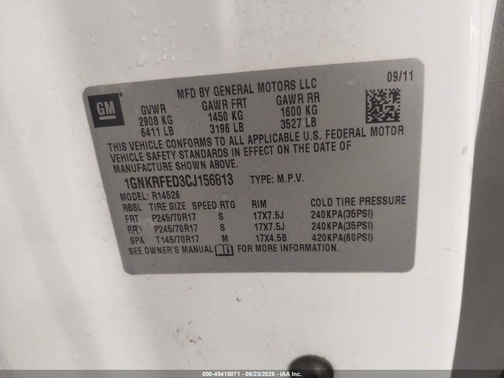 1GNKRFED3CJ156813 2012 CHEVROLET TRAVERSE photo no. 9