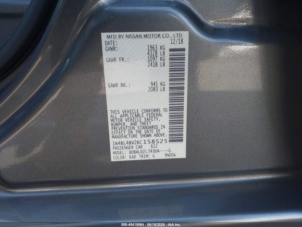 1N4BL4BV2KC158525 2019 NISSAN ALTIMA photo no. 9