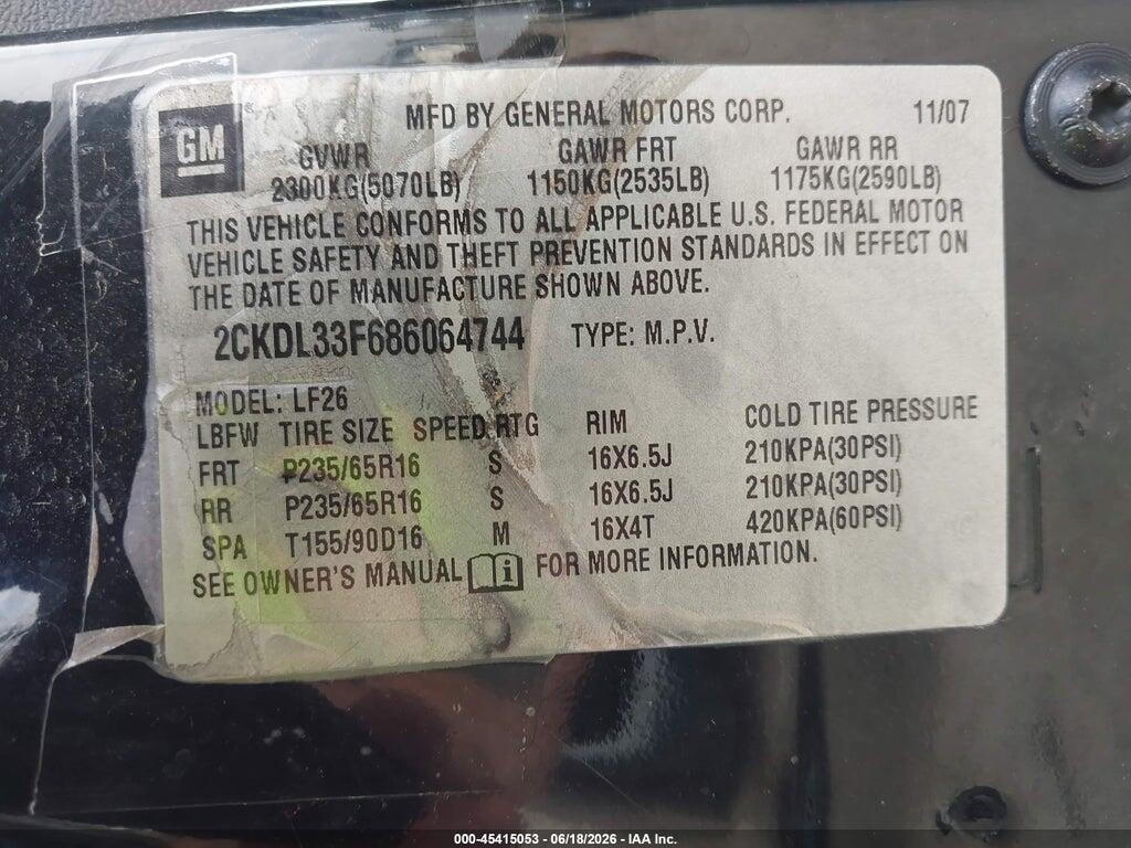 2CKDL33F686064744 2008 PONTIAC TORRENT photo no. 9