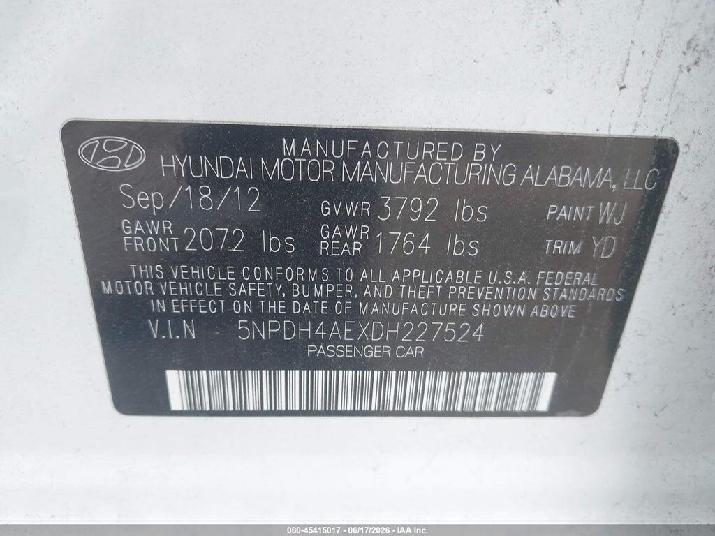 5NPDH4AEXDH227524 2013 HYUNDAI ELANTRA photo no. 9