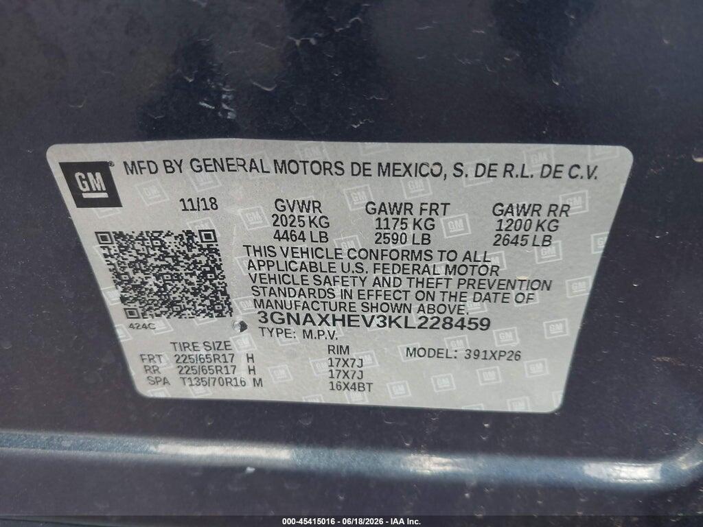 3GNAXHEV3KL228459 2019 CHEVROLET EQUINOX photo no. 9