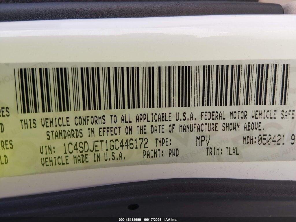 1C4SDJET1GC446172 2016 DODGE DURANGO photo no. 9