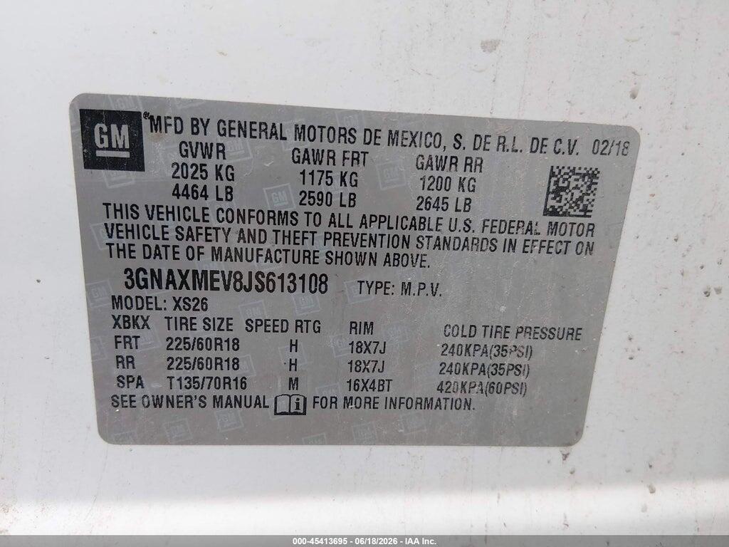 3GNAXMEV8JS613108 2018 CHEVROLET EQUINOX photo no. 9