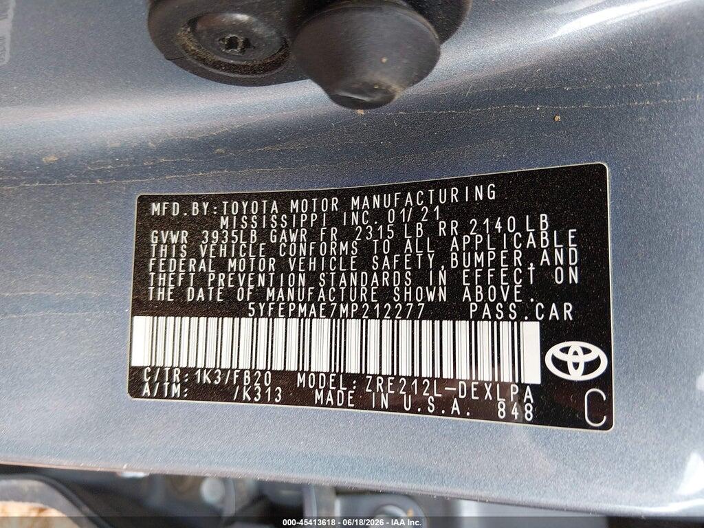 5YFEPMAE7MP212277 2021 TOYOTA COROLLA photo no. 9