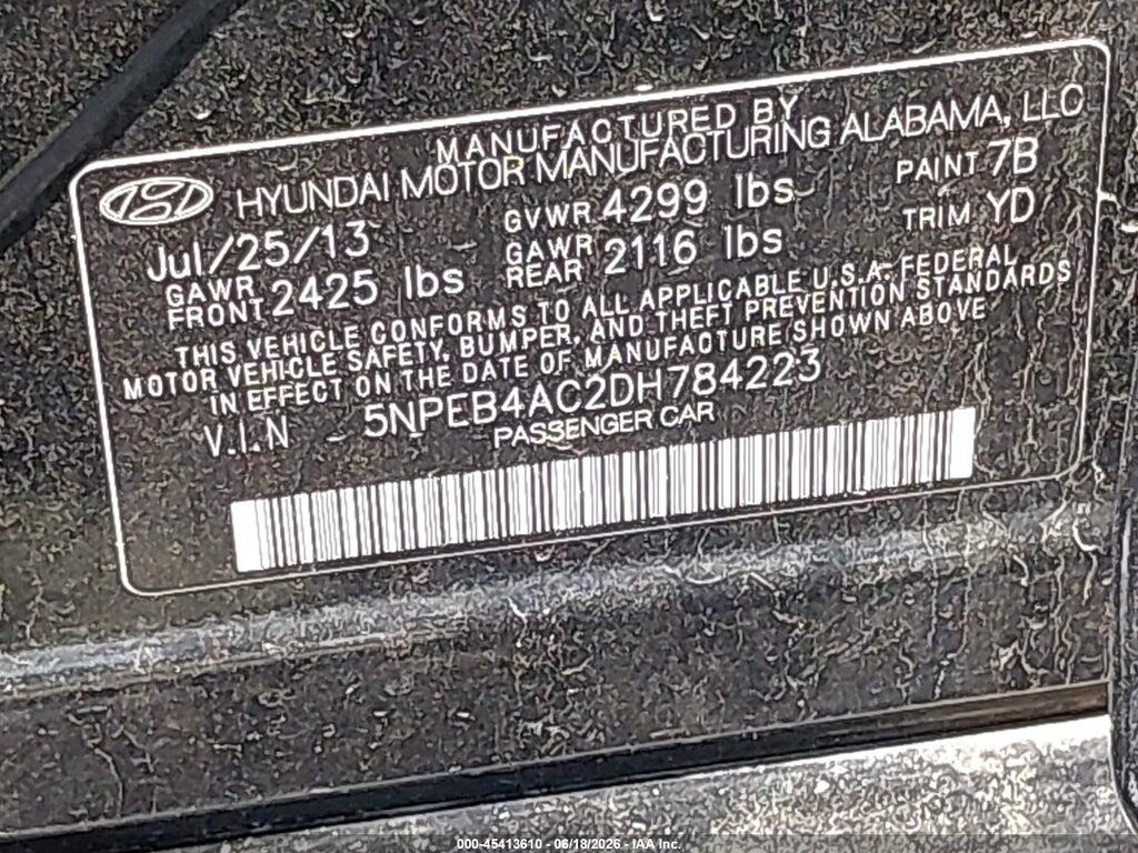 5NPEB4AC2DH784223 2013 HYUNDAI SONATA photo no. 9