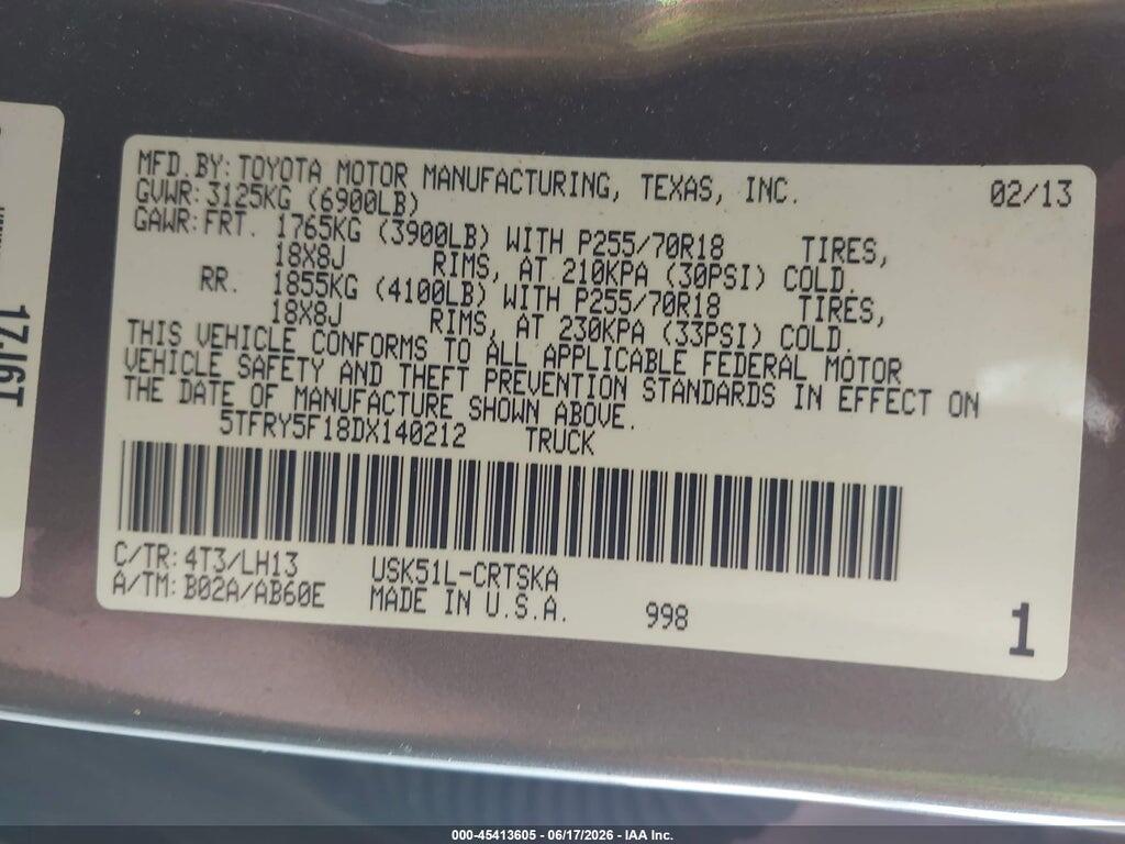 5TFRY5F18DX140212 2013 TOYOTA TUNDRA photo no. 9
