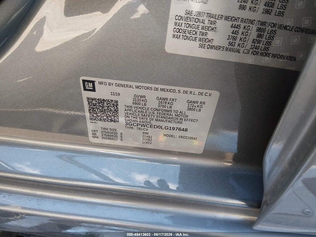 3GCPWCED0LG197648 2020 CHEVROLET SILVERADO 1500 photo no. 9
