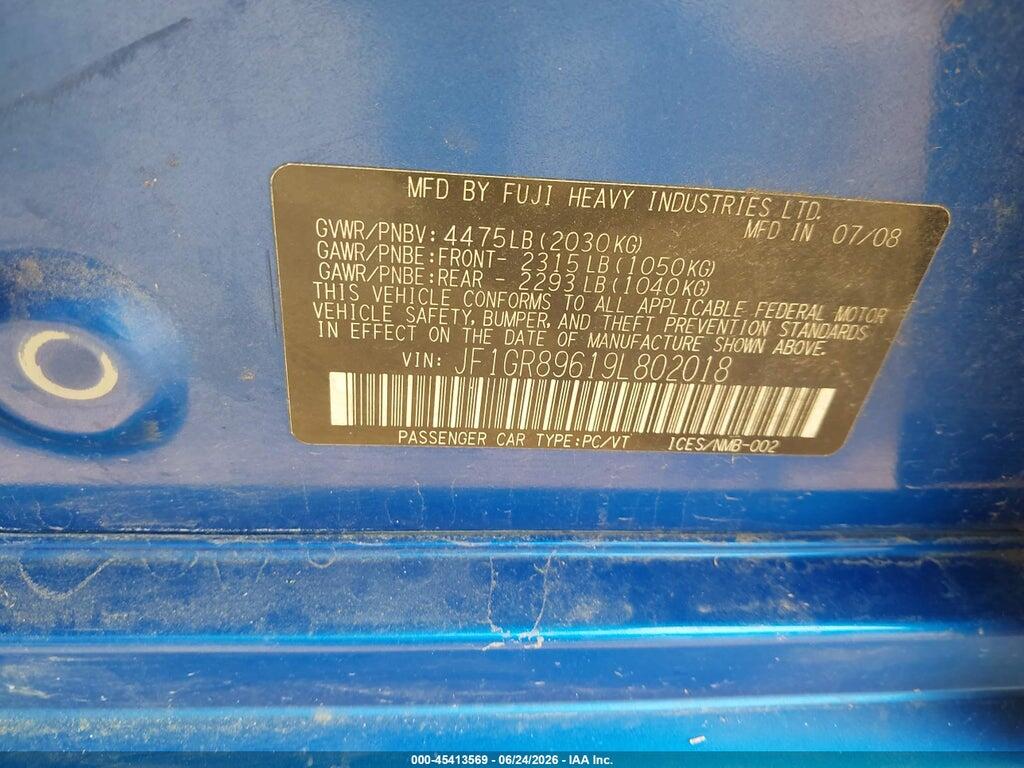 JF1GR89619L802018 2009 SUBARU IMPREZA WRX STI photo no. 9