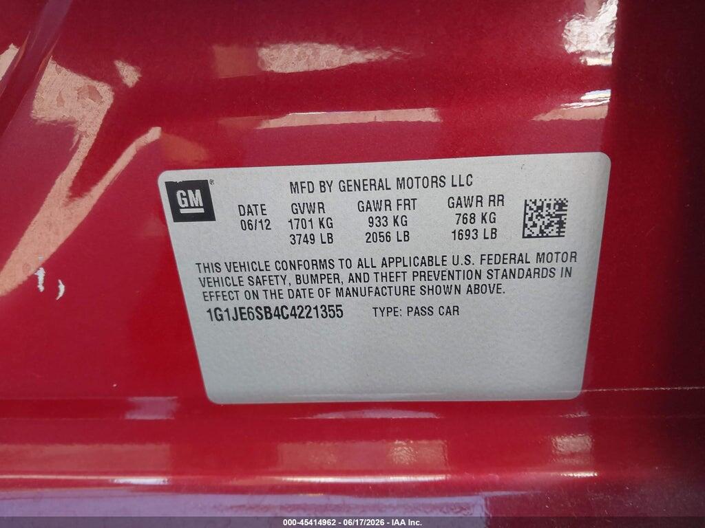1G1JE6SB4C4221355 2012 CHEVROLET SONIC photo no. 9