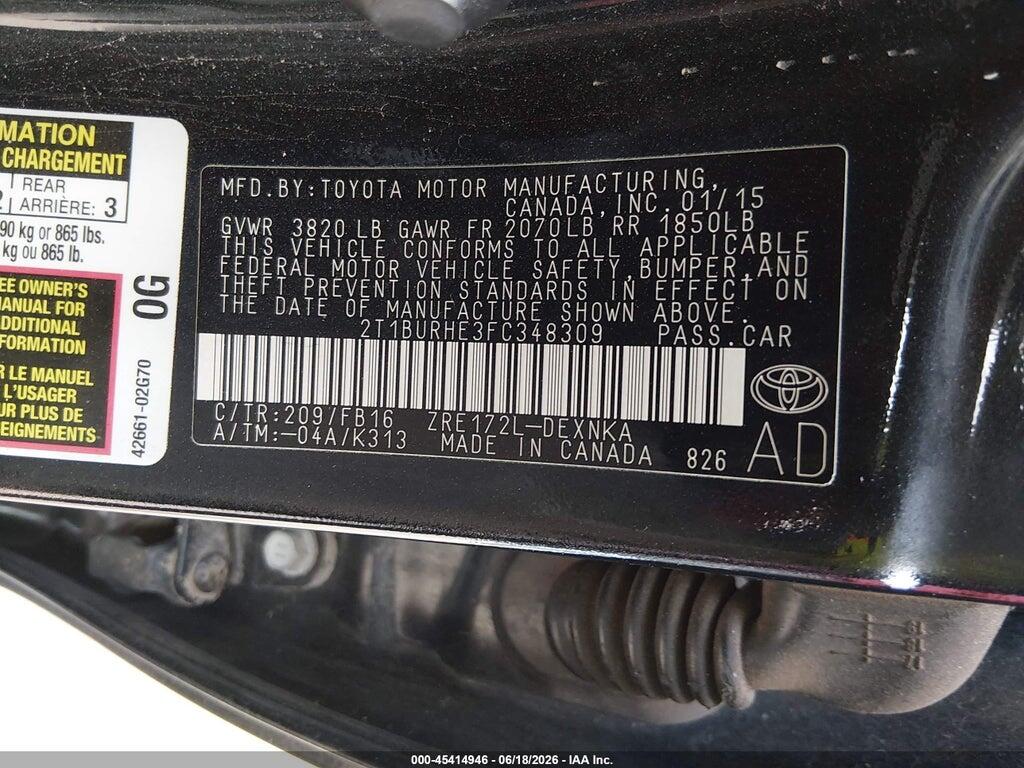 2T1BURHE3FC348309 2015 TOYOTA COROLLA photo no. 9