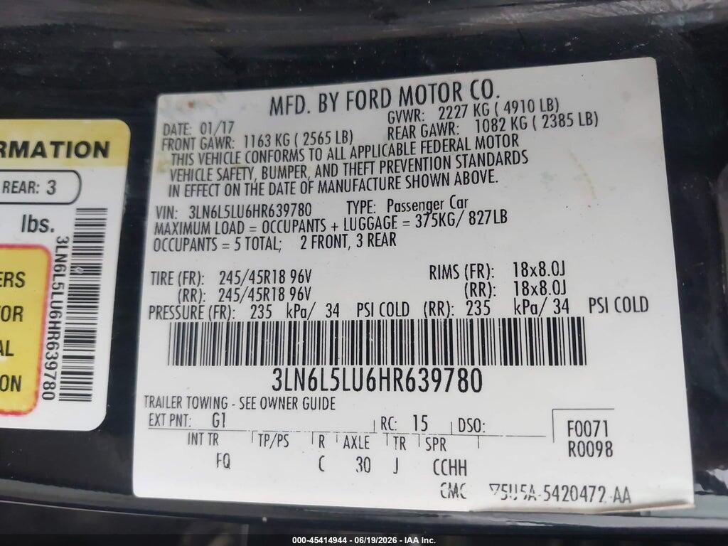 3LN6L5LU6HR639780 2017 LINCOLN MKZ HYBRID photo no. 9