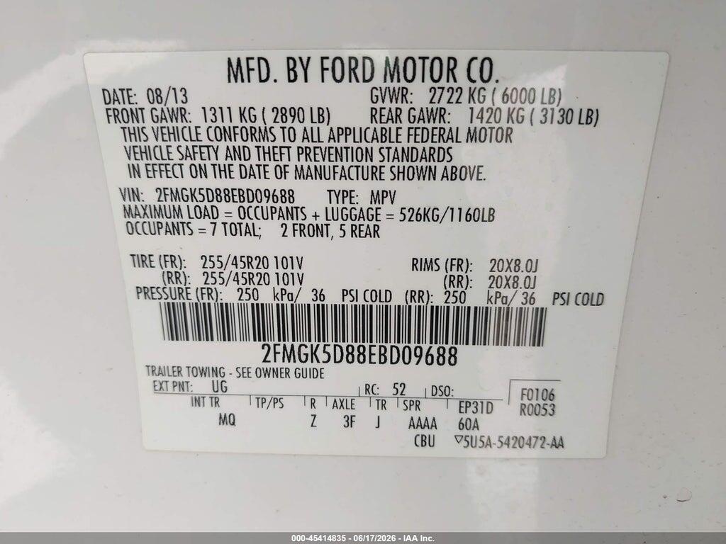 2FMGK5D88EBD09688 2014 FORD FLEX photo no. 9