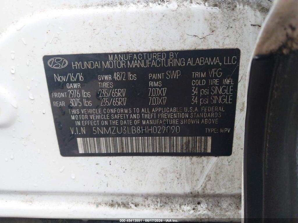5NMZU3LB8HH029090 2017 HYUNDAI SANTA FE SPORT photo no. 9