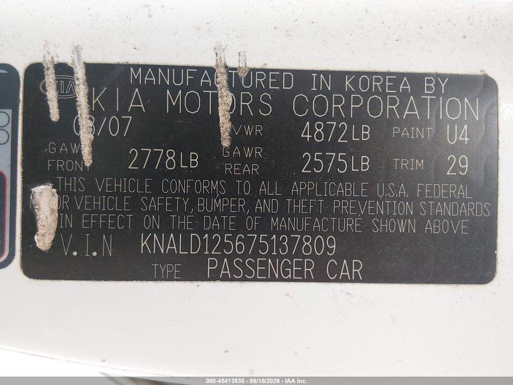 KNALD125675137809 2007 KIA AMANTI photo no. 9