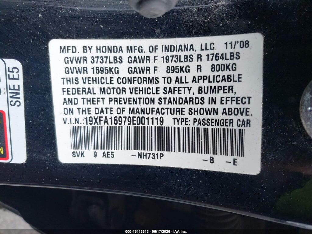 19XFA16979E001119 2009 HONDA CIVIC photo no. 9