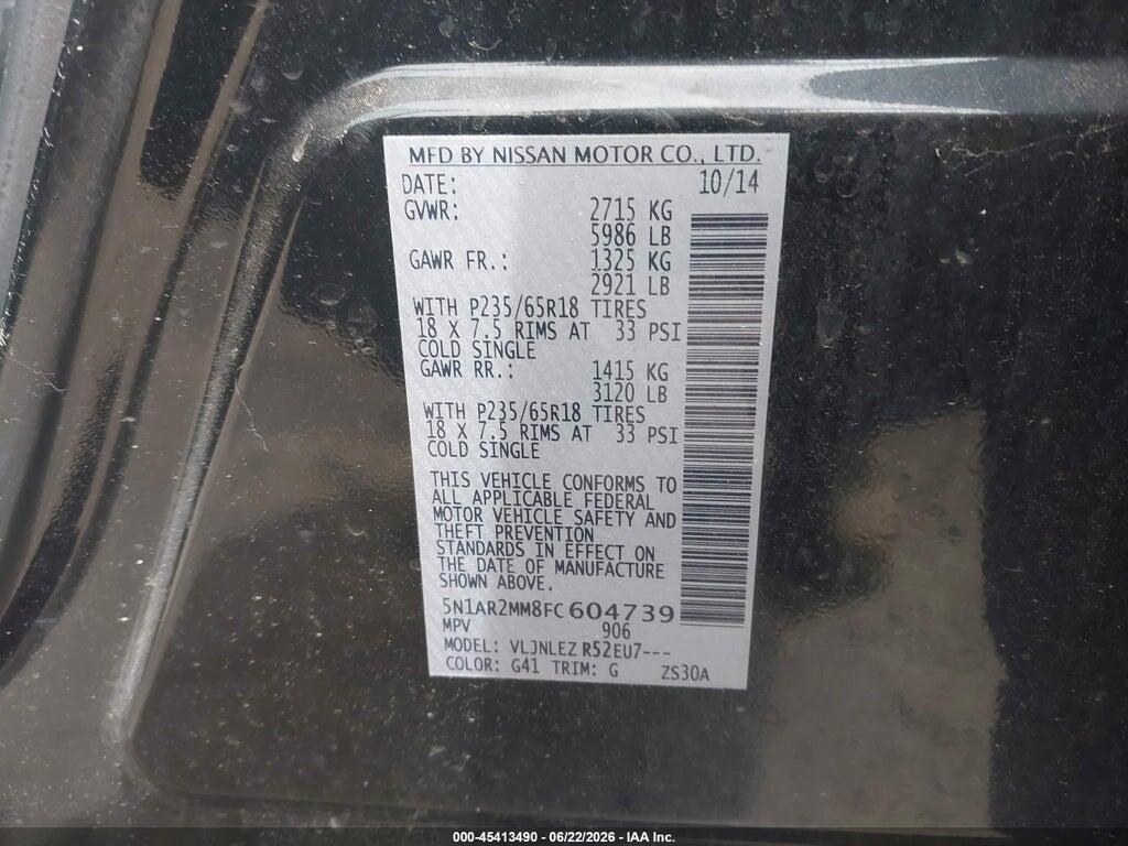 5N1AR2MM8FC604739 2015 NISSAN PATHFINDER photo no. 9