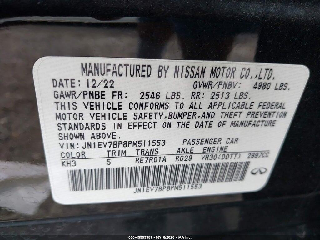 JN1EV7BP8PM511553 2023 INFINITI Q50 photo no. 9