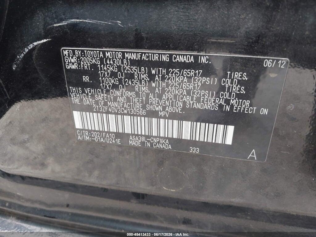 2T3ZF4DV3CW130566 2012 TOYOTA RAV4 photo no. 9