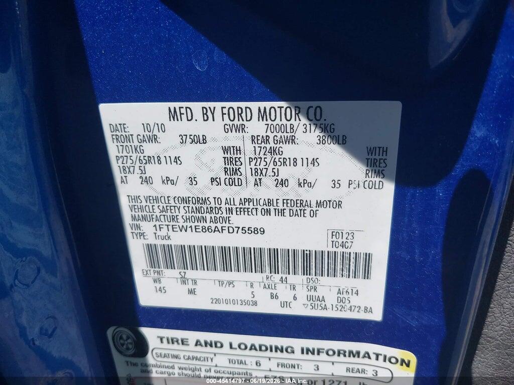 1FTEW1E86AFD75589 2010 FORD F-150 photo no. 9