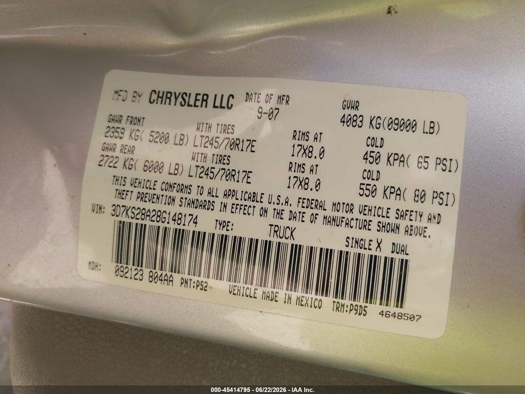3D7KS28A28G148174 2008 DODGE RAM 2500 photo no. 9