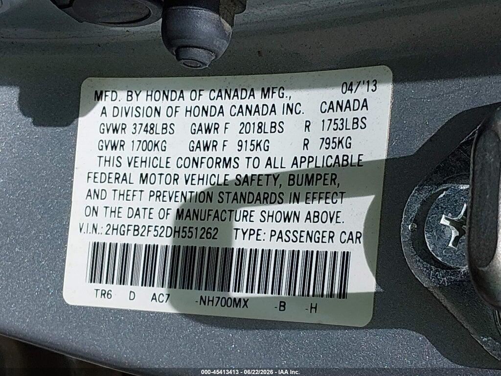 2HGFB2F52DH551262 2013 HONDA CIVIC photo no. 9