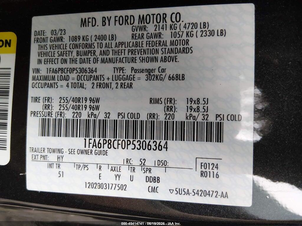 1FA6P8CF0P5306364 2023 FORD MUSTANG photo no. 9