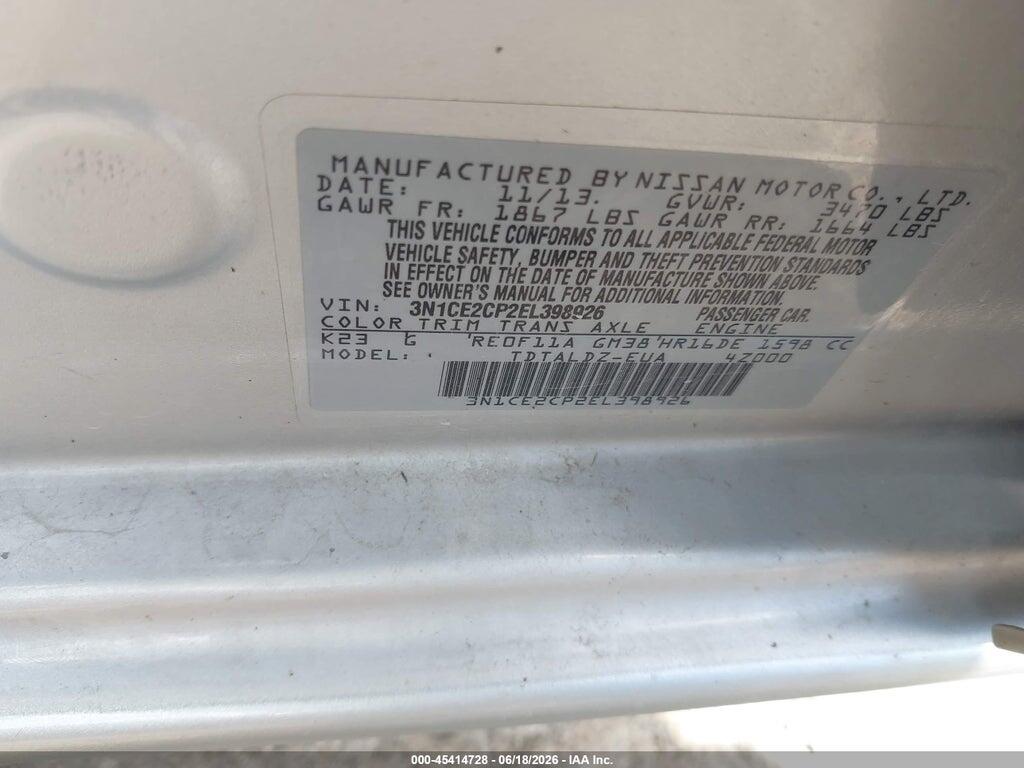 3N1CE2CP2EL398926 2014 NISSAN VERSA NOTE photo no. 9