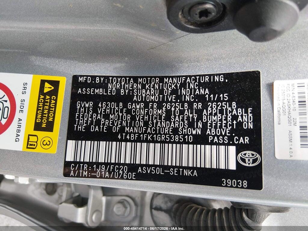 4T4BF1FK1GR538510 2016 TOYOTA CAMRY photo no. 9