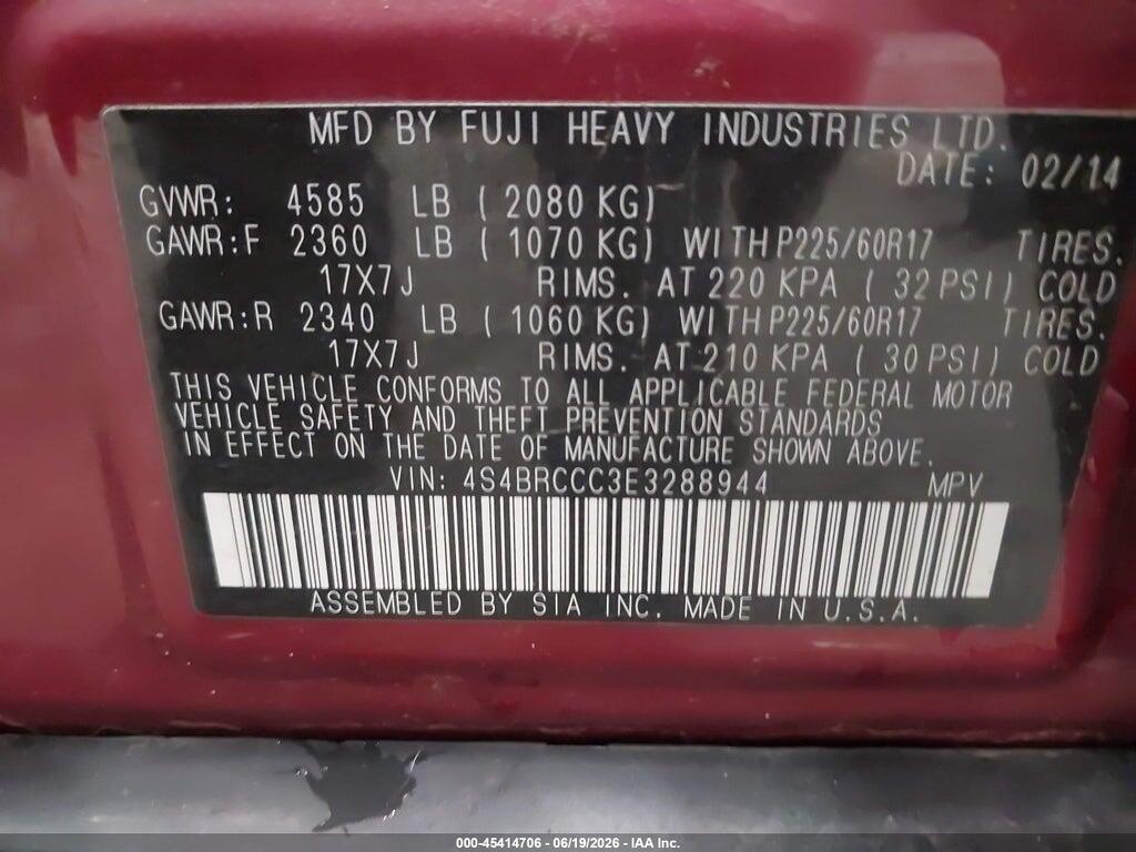 4S4BRCCC3E3288944 2014 SUBARU OUTBACK photo no. 9