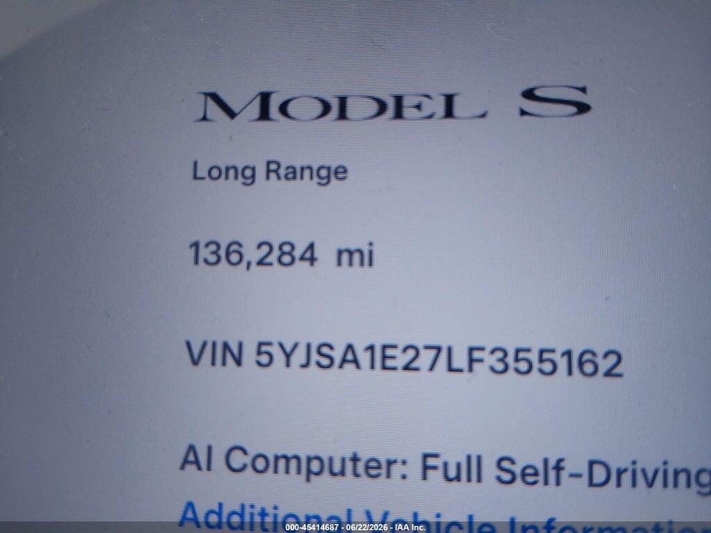 5YJSA1E27LF355162 2020 TESLA MODEL S photo no. 9
