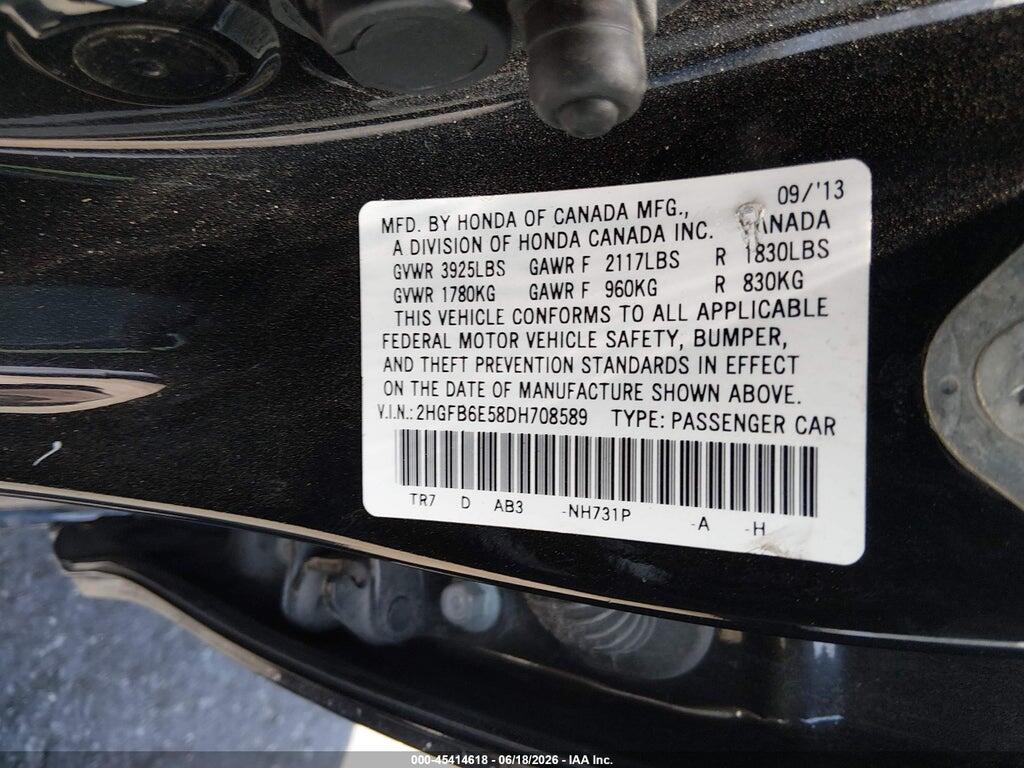 2HGFB6E58DH708589 2013 HONDA CIVIC photo no. 9