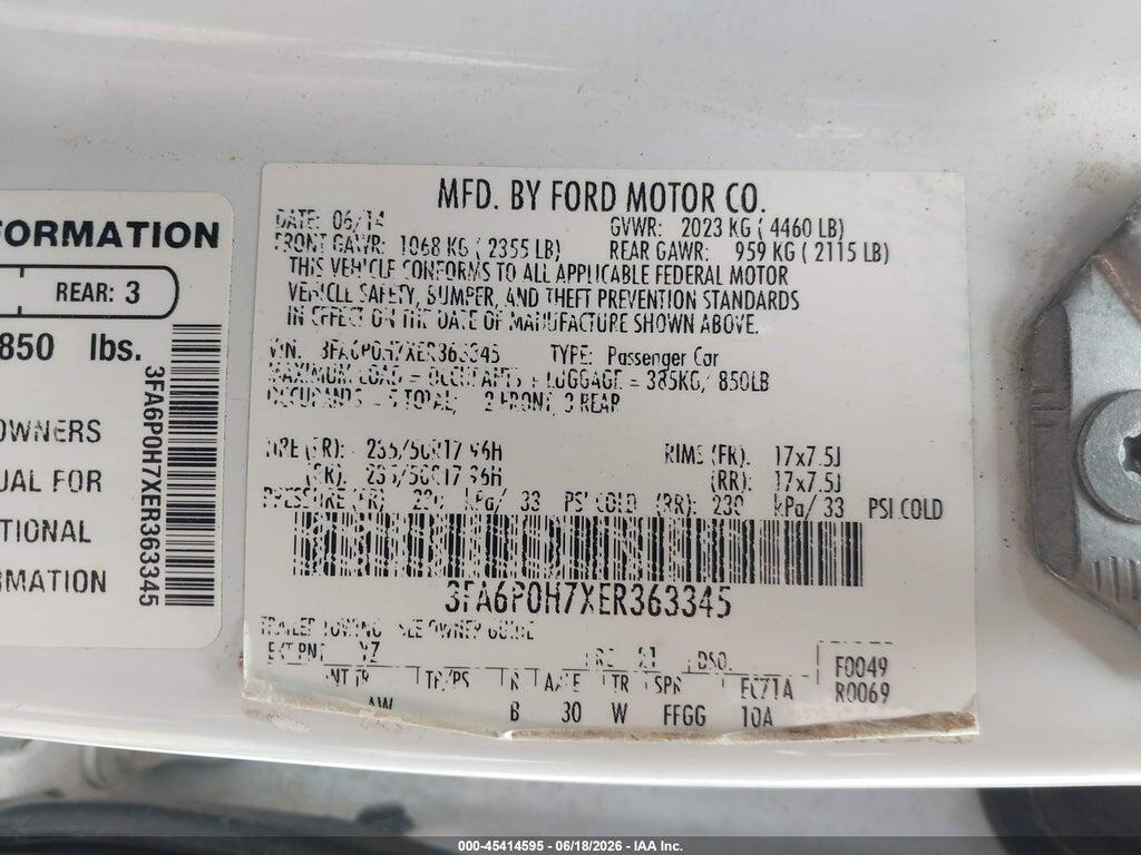 3FA6P0H7XER363345 2014 FORD FUSION photo no. 9