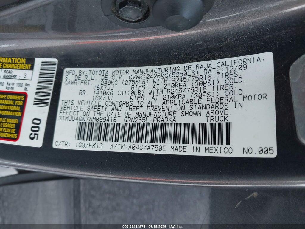 3TMJU4GN7AM099416 2010 TOYOTA TACOMA photo no. 9