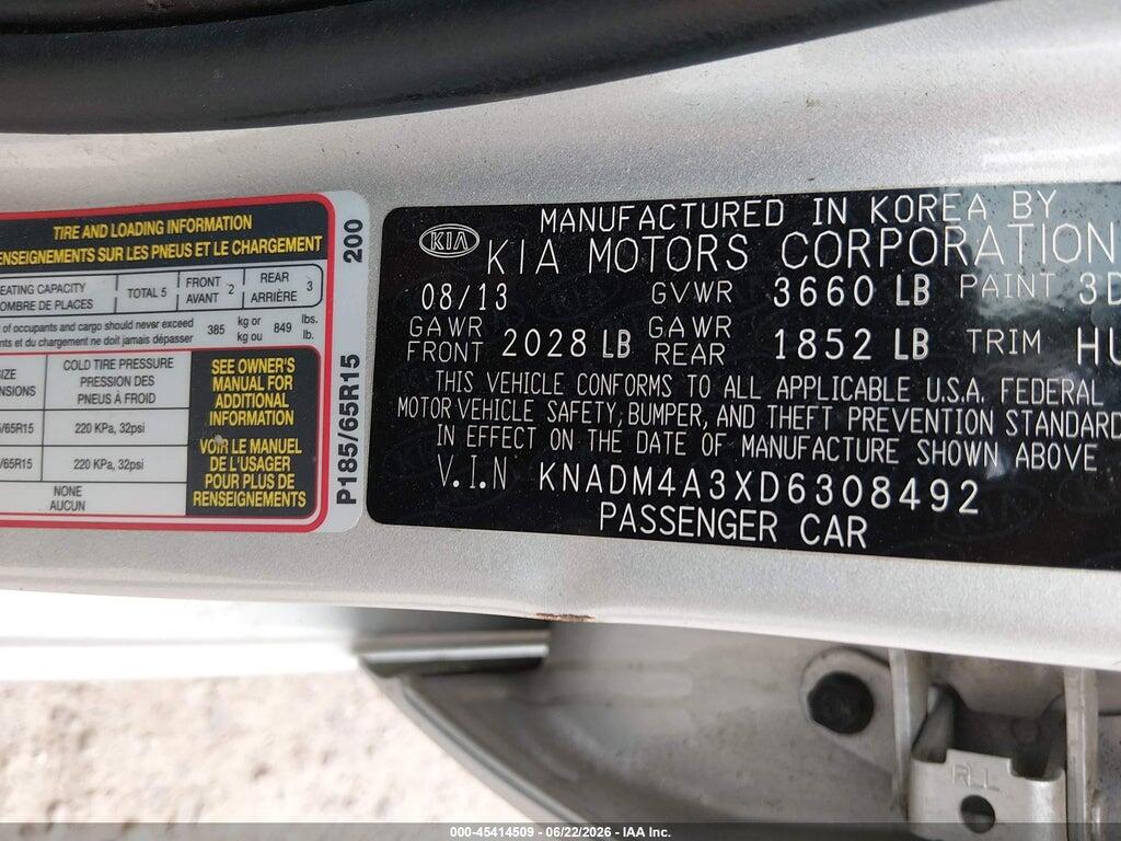 KNADM4A3XD6308492 2013 KIA RIO photo no. 9